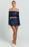Lana Mini Skirt - Structured Tailored Skirt in Navy/White Polka Dot
