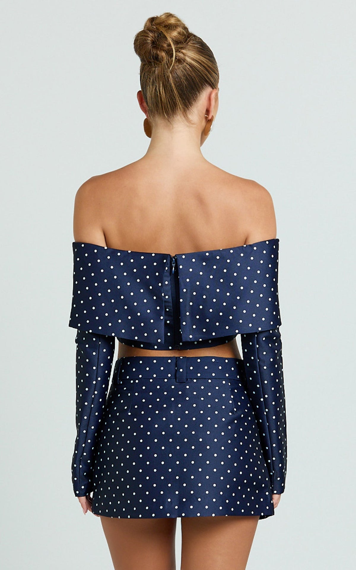 Lana Mini Skirt - Structured Tailored Skirt in Navy/White Polka Dot