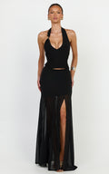 Leilani Top - Plunge Neck Gold Hardware Trim Top in Black