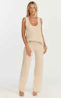 Leonie Two Piece Set - Knit Shell Top and Pant Set in Cream