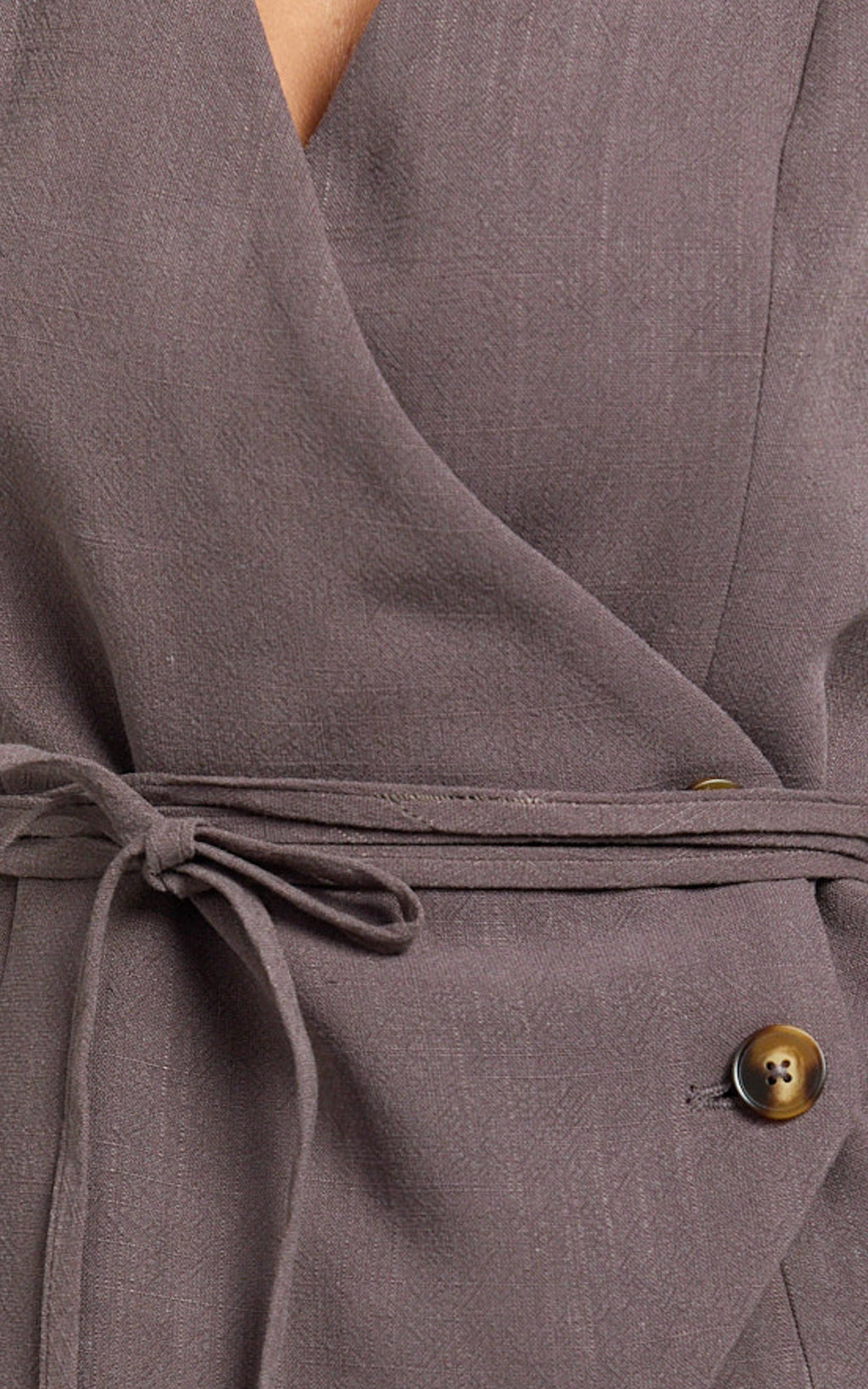 Lorde Top - V Neck Vest Top With Tie Waist in Mushroom