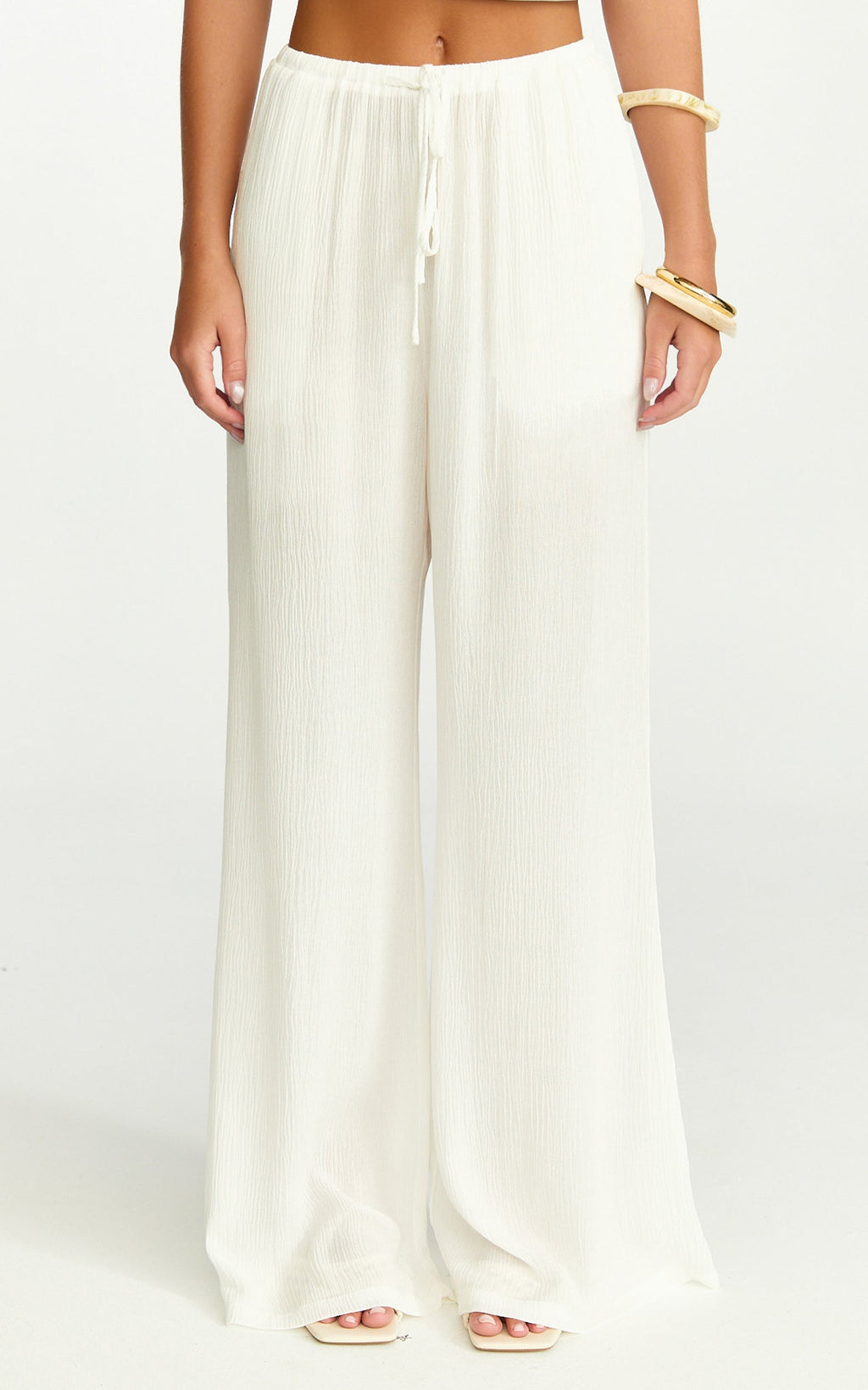 Makenna Pants - Wide Leg Crinkle Pants in White