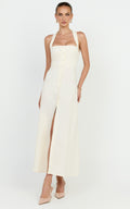 Marla Midi Dress - Square Neck Button Front Shift Dress in Cream