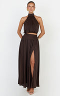 Melanie Maxi Skirt - Gathered Yoke Skirt in Brown