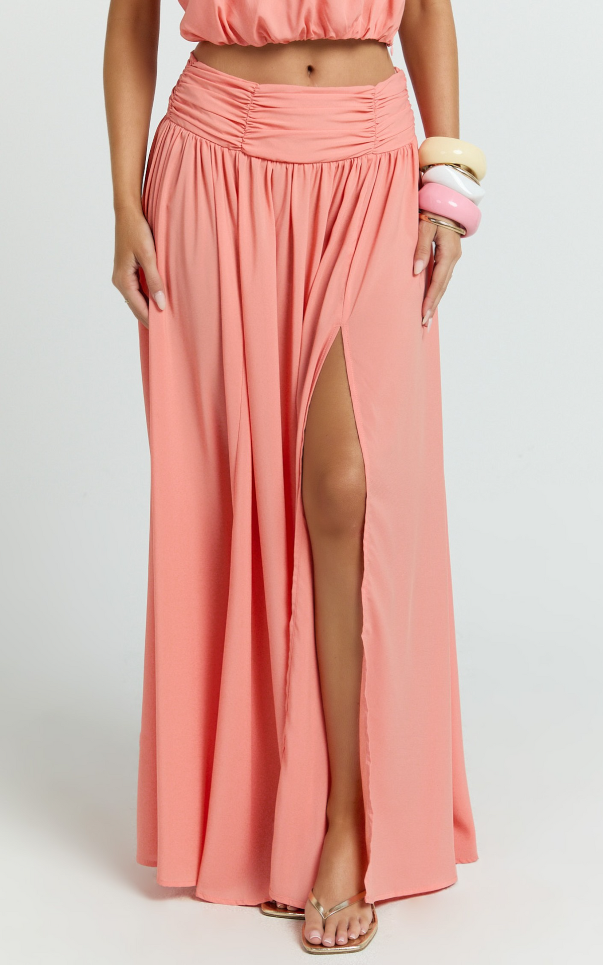 Melanie Maxi Skirt - Gathered Yoke Skirt in Grapefruit