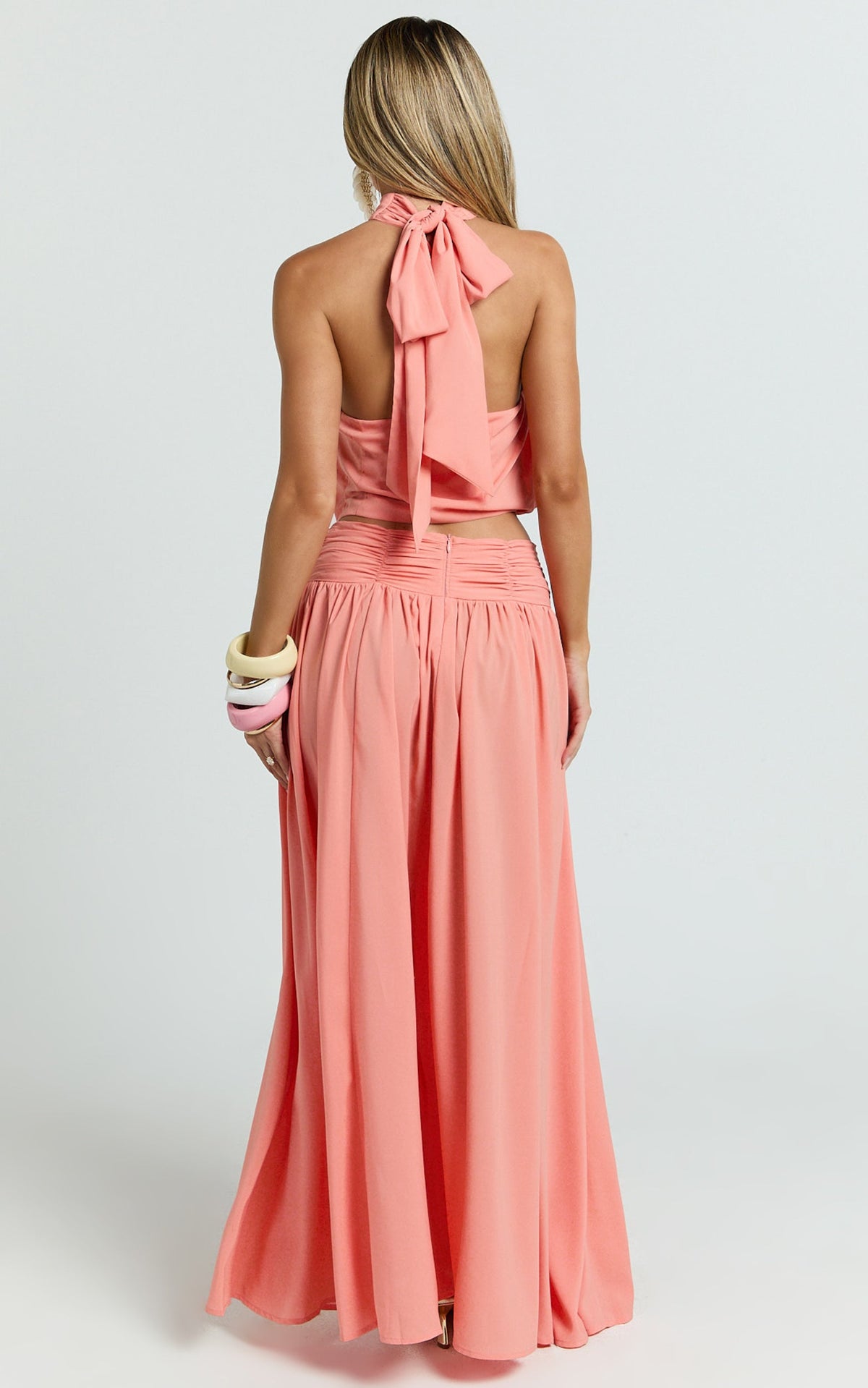 Melanie Maxi Skirt - Gathered Yoke Skirt in Grapefruit