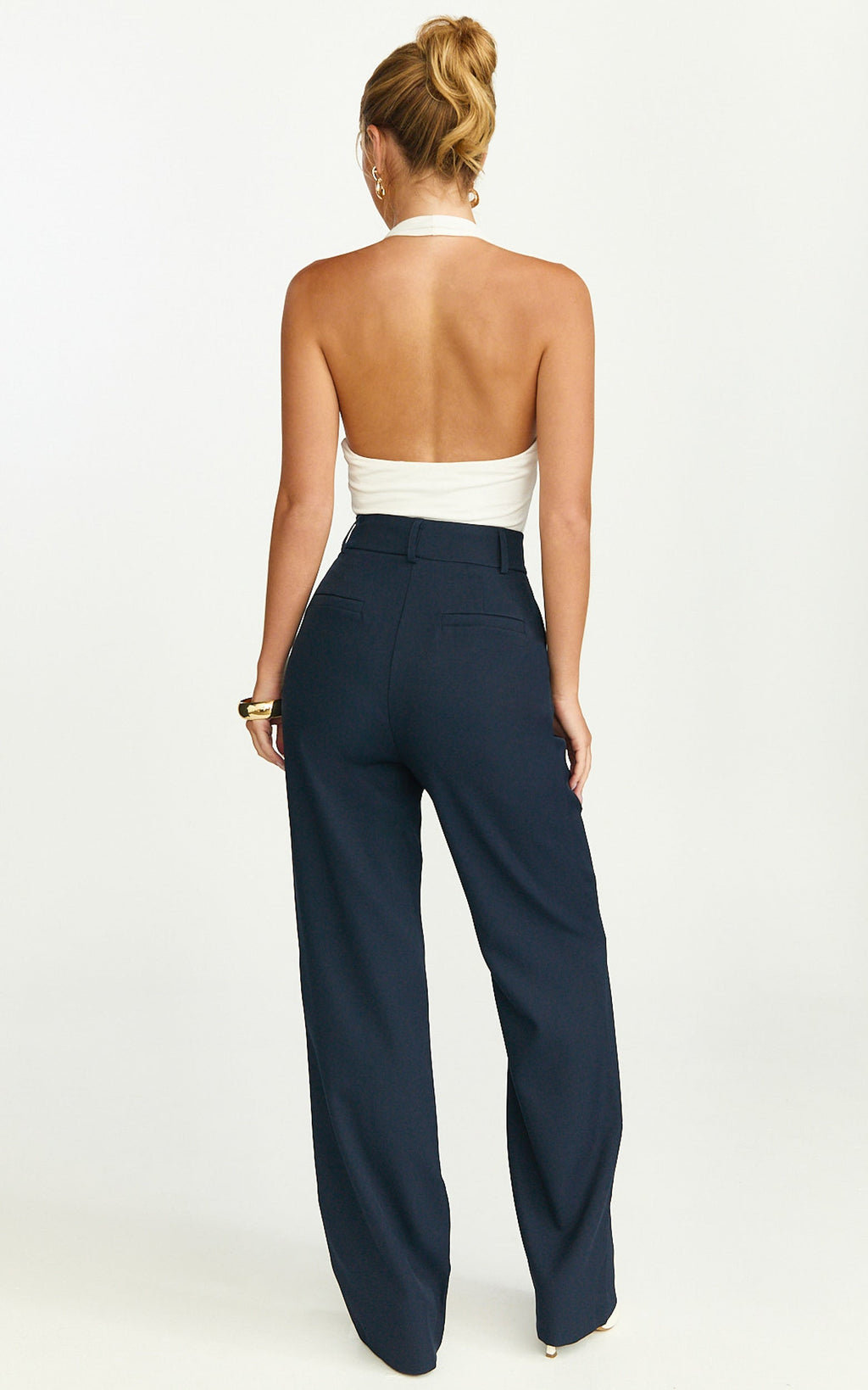 Melissa Pants - Pleat Front Wide Leg Tailored Pants in Navy