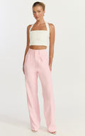 Melissa Pants - Pleat Front Wide Leg Tailored Pants in Pink