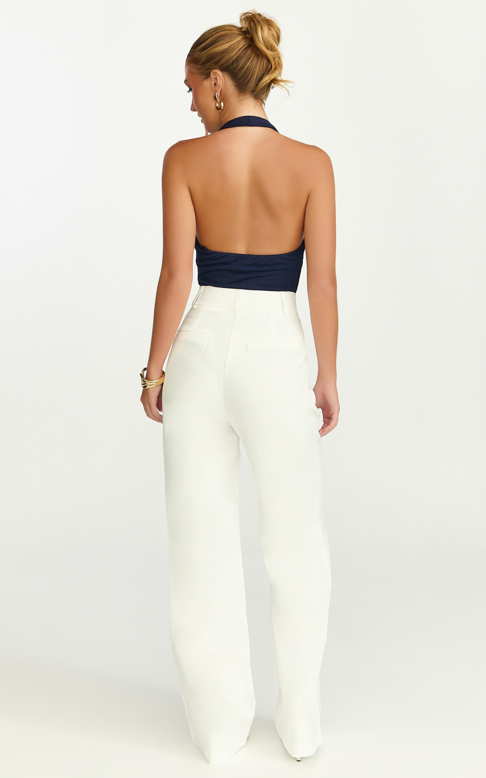 Melissa Pants - Pleat Front Wide Leg Tailored Pants in White