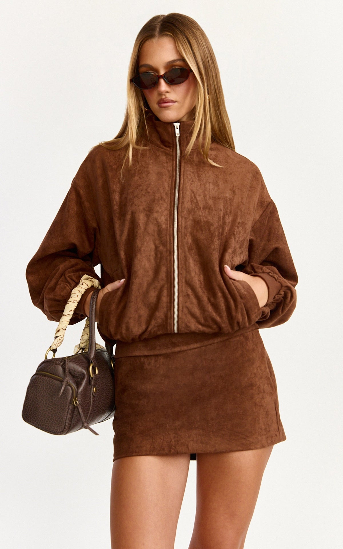 Mia Mini Skirt - Mid Waisted Suede A Line Skirt in Chestnut