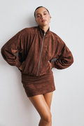 Mia Mini Skirt - Mid Waisted Suede A Line Skirt in Chestnut