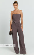 Norma Pants - High Waist Linen Blend Wide Leg Pants in Mushroom