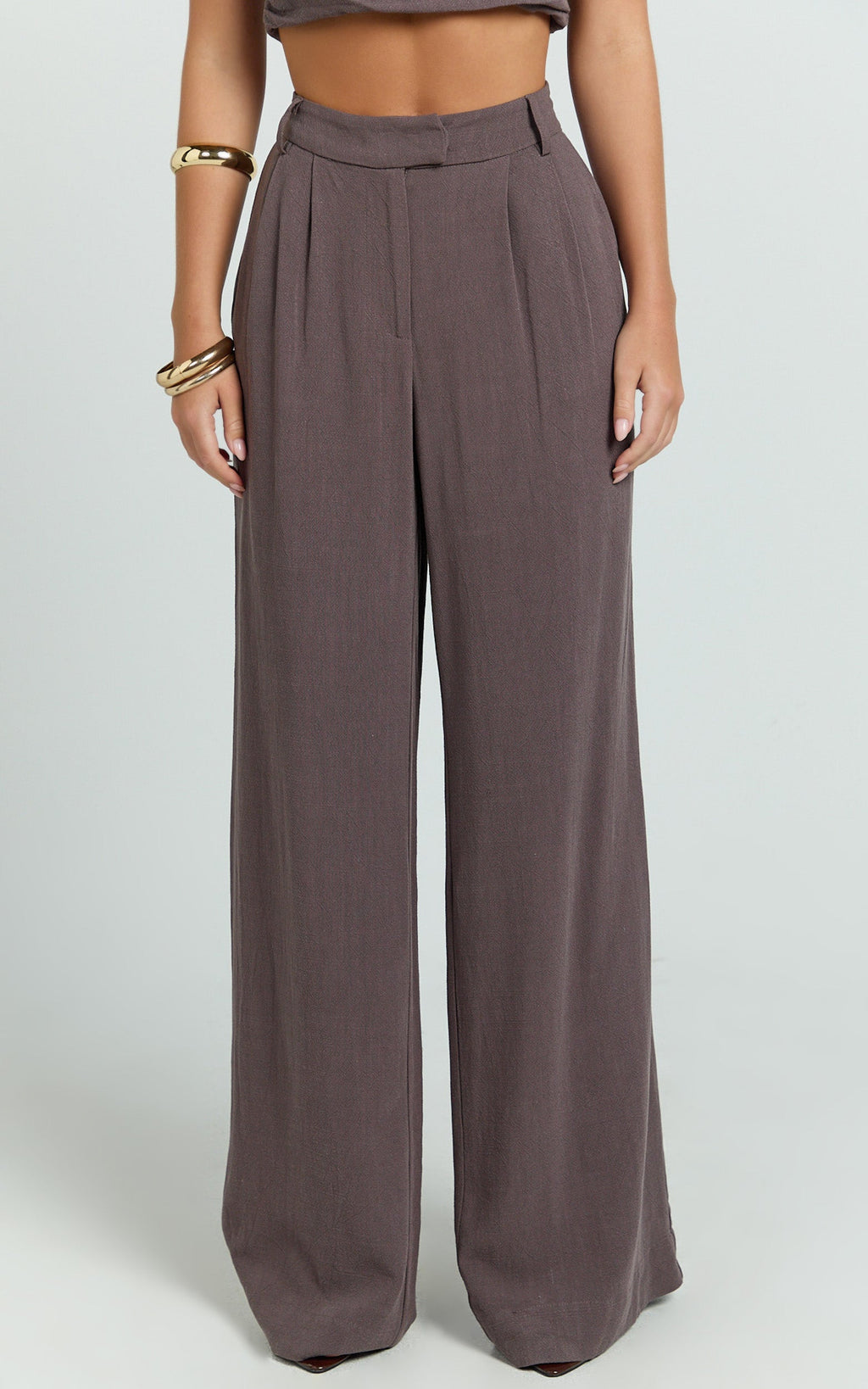 Norma Pants - High Waist Linen Blend Wide Leg Pants in Mushroom