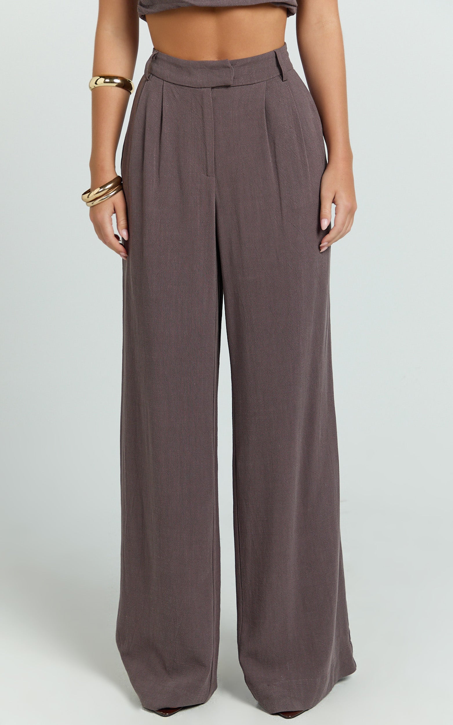 Norma Pants - High Waist Linen Blend Wide Leg Pants in Mushroom