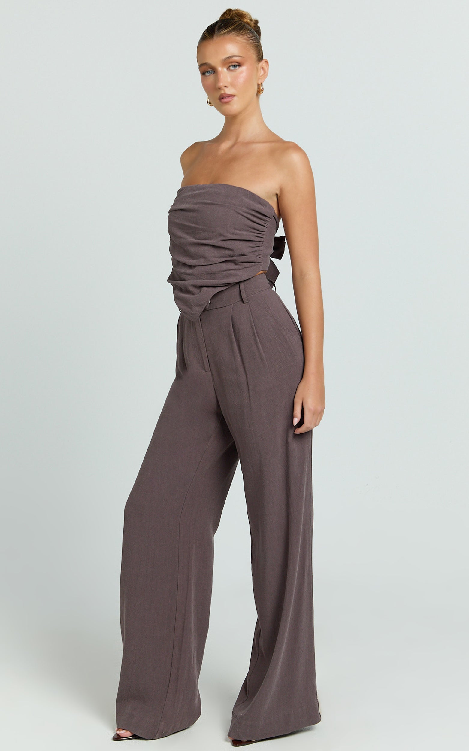 Norma Pants - High Waist Linen Blend Wide Leg Pants in Mushroom