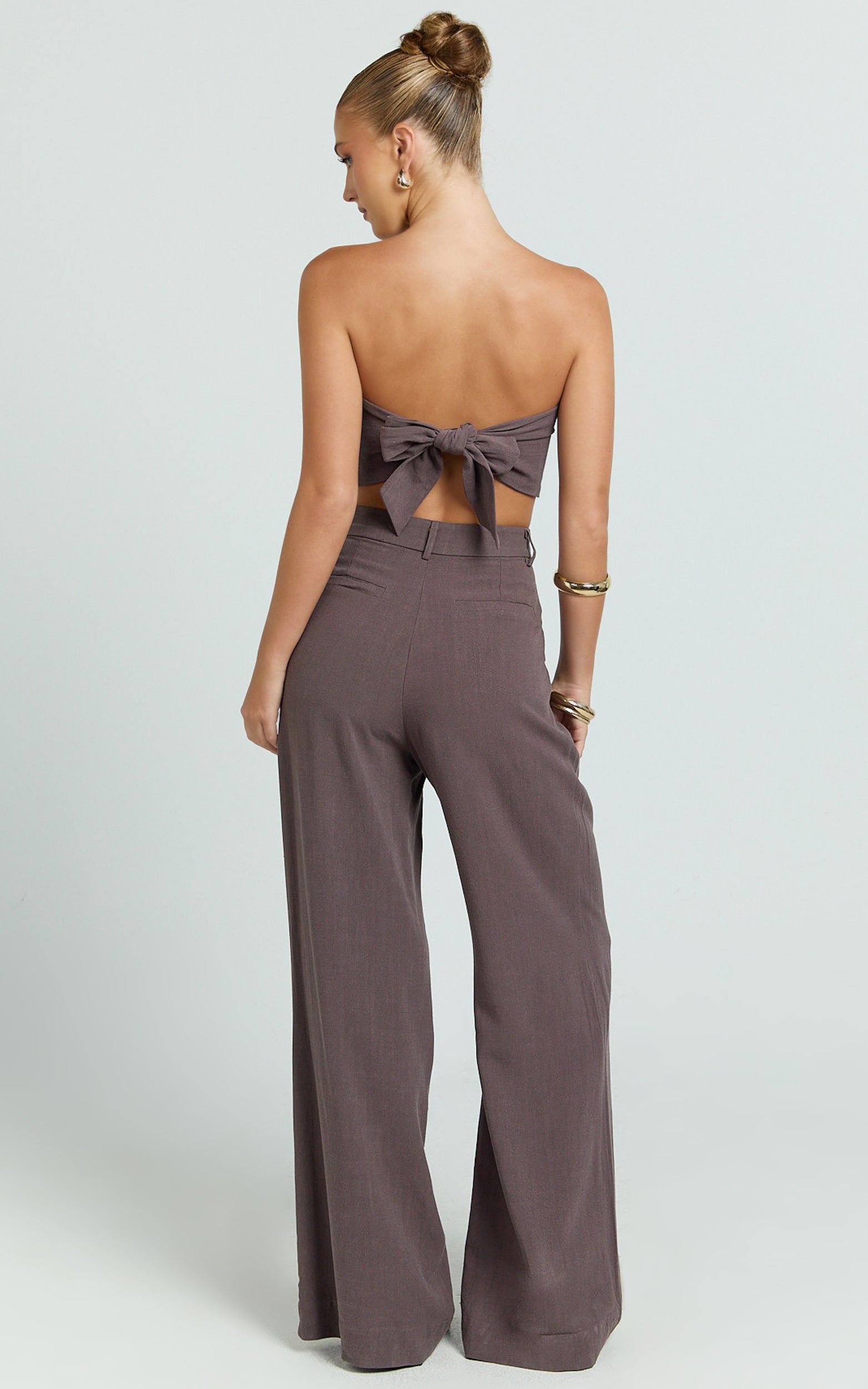 Norma Pants - High Waist Linen Blend Wide Leg Pants in Mushroom