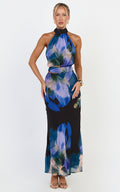 Nova Top - High Neck Georgette Top in Midnight Resort Orchid Print