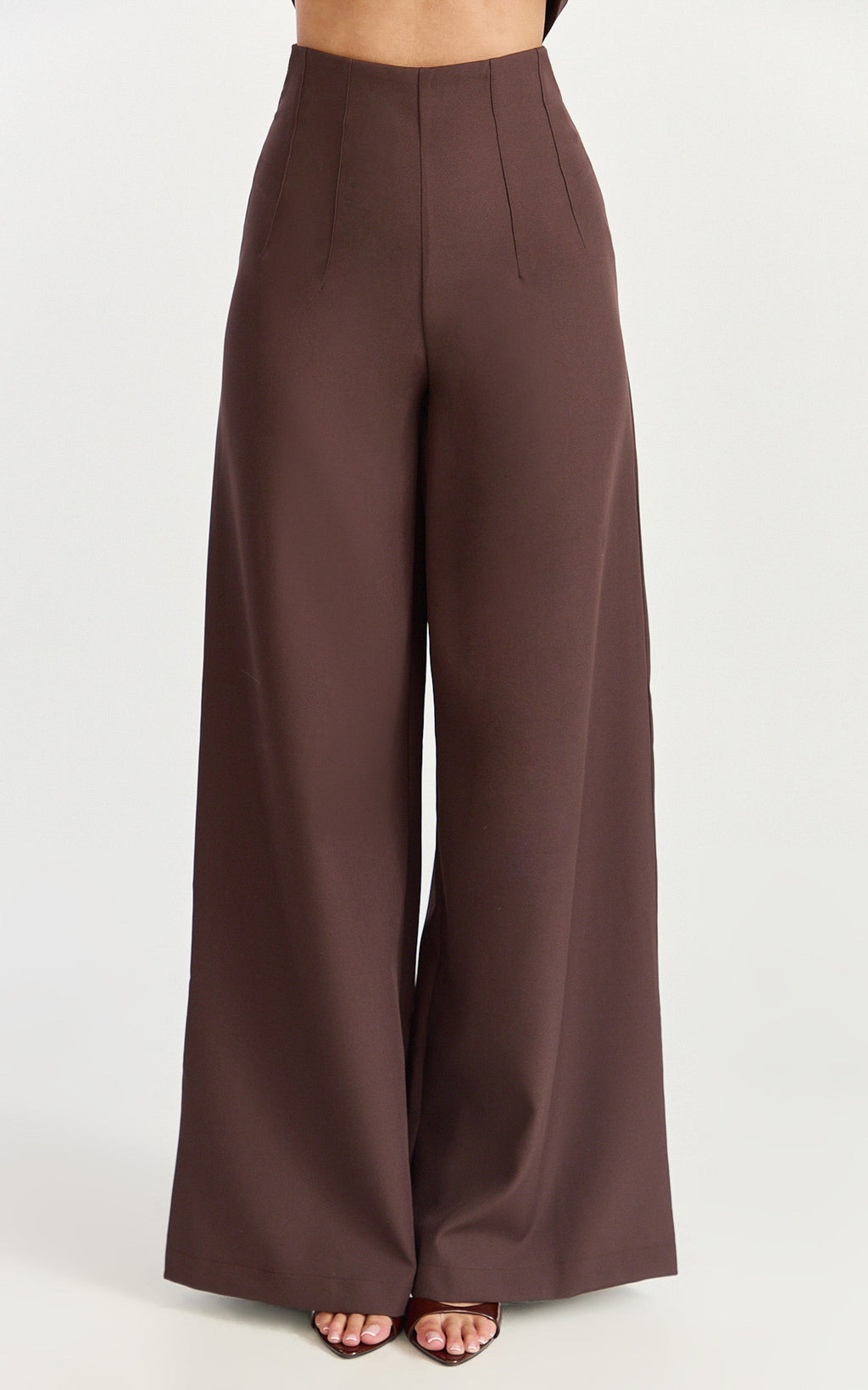 Poppy Pants - High Waist Darted Wide Leg Pants in Dark Chocolate