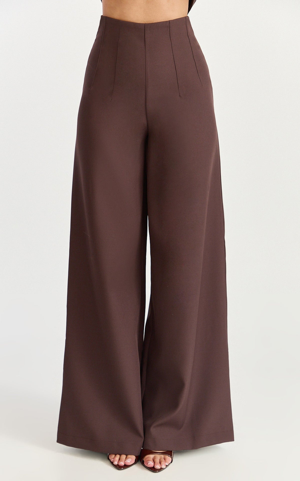 Poppy Pants - High Waist Darted Wide Leg Pants in Dark Chocolate
