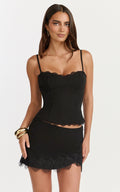 Primrose Top - Fitted Balconette Lace Trim Bodice Top in Black