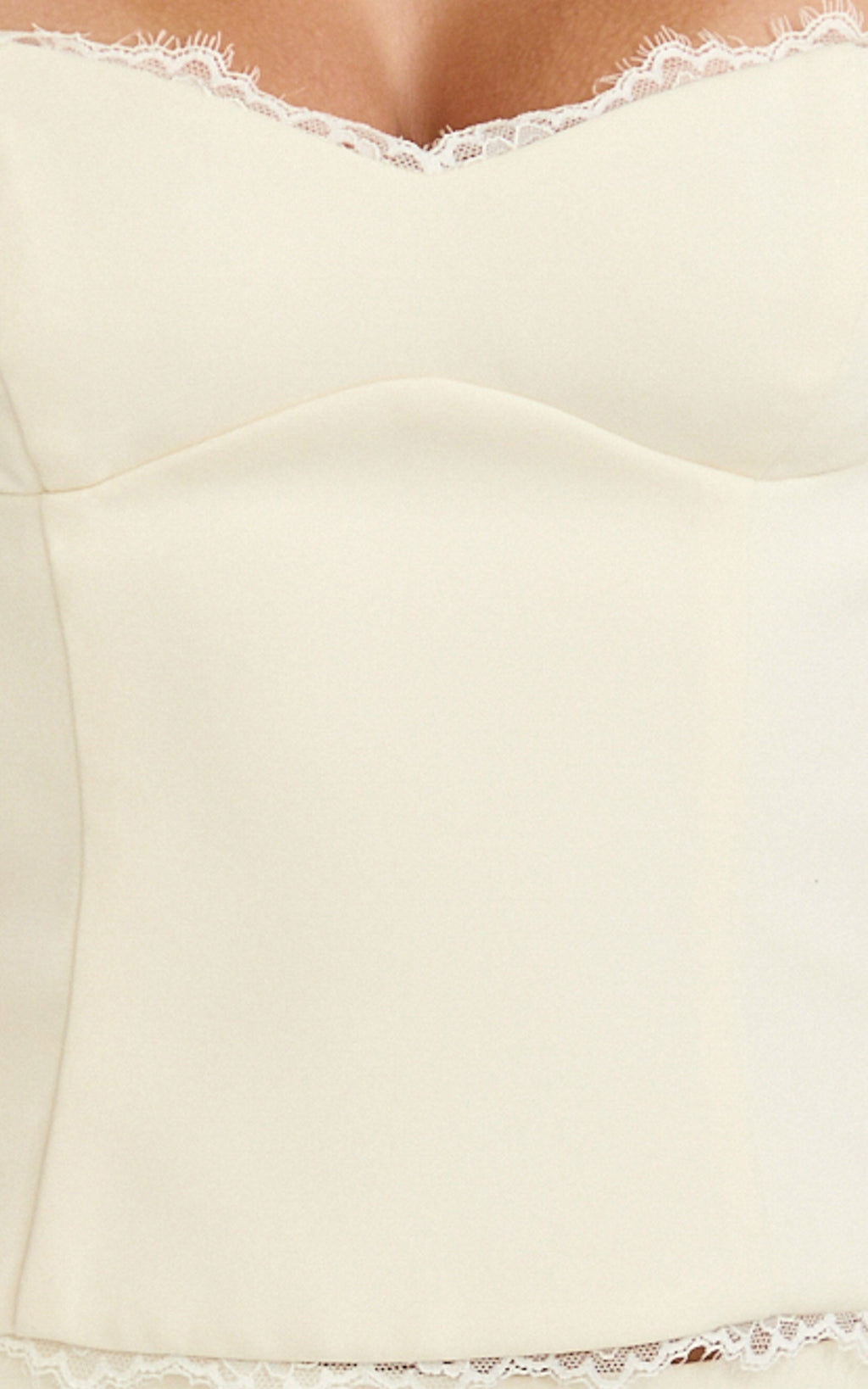 Primrose Top - Fitted Balconette Lace Trim Bodice Top in Off White
