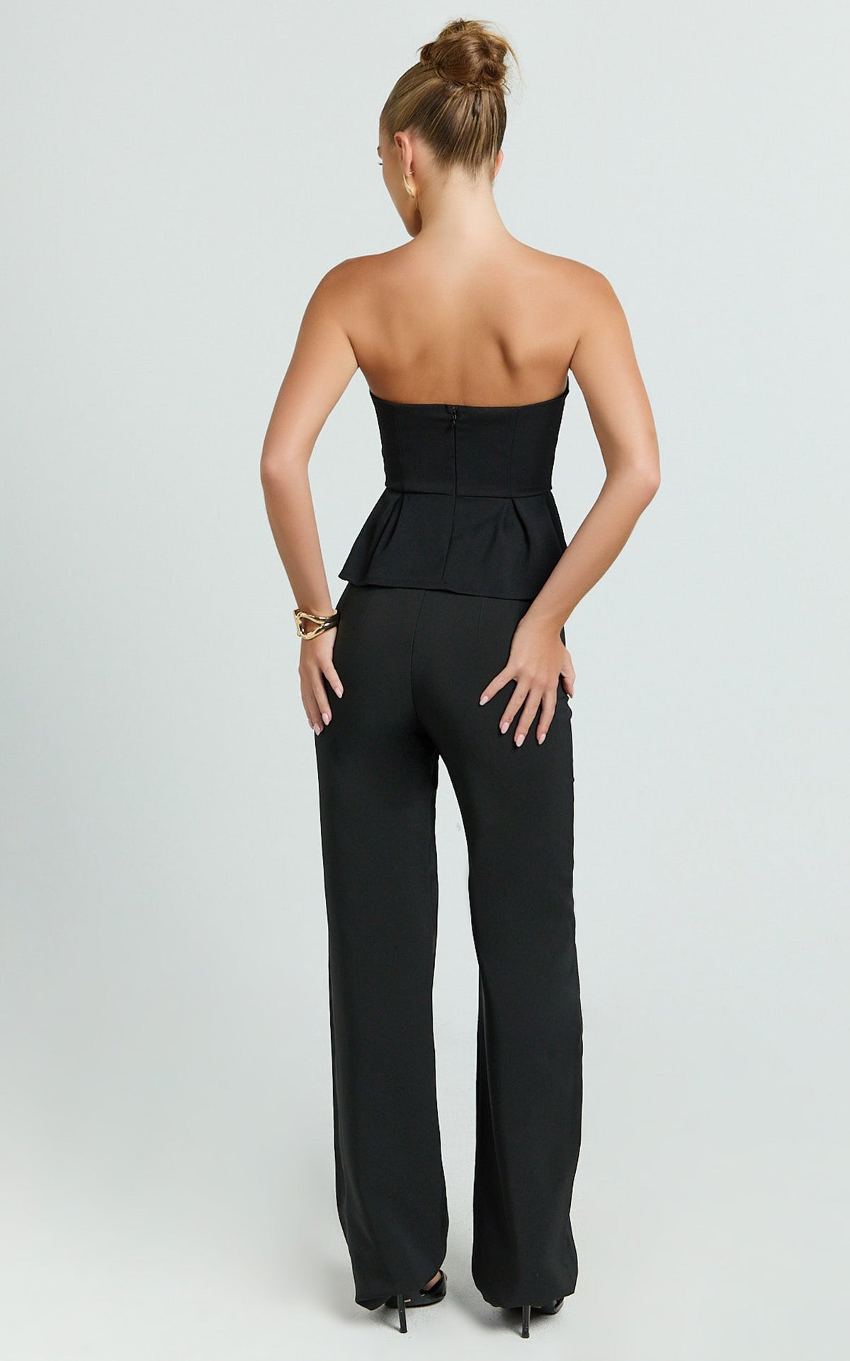 Rainey Top - Strapless Peplum Top in Black