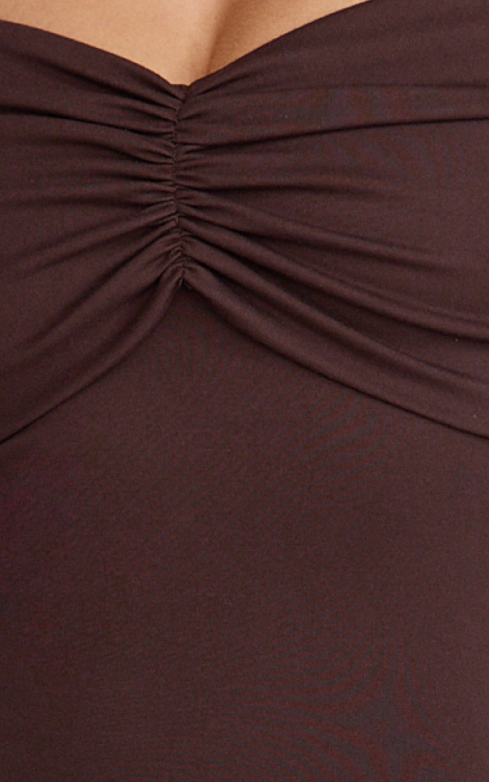 Rani Mini Dress - Off Shoulder Long Sleeve Bodycon Dress in Chocolate