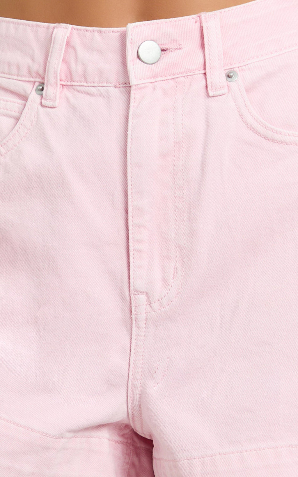 Rhianna Shorts - Mid Waist Recycled Denim Shorts in Pink