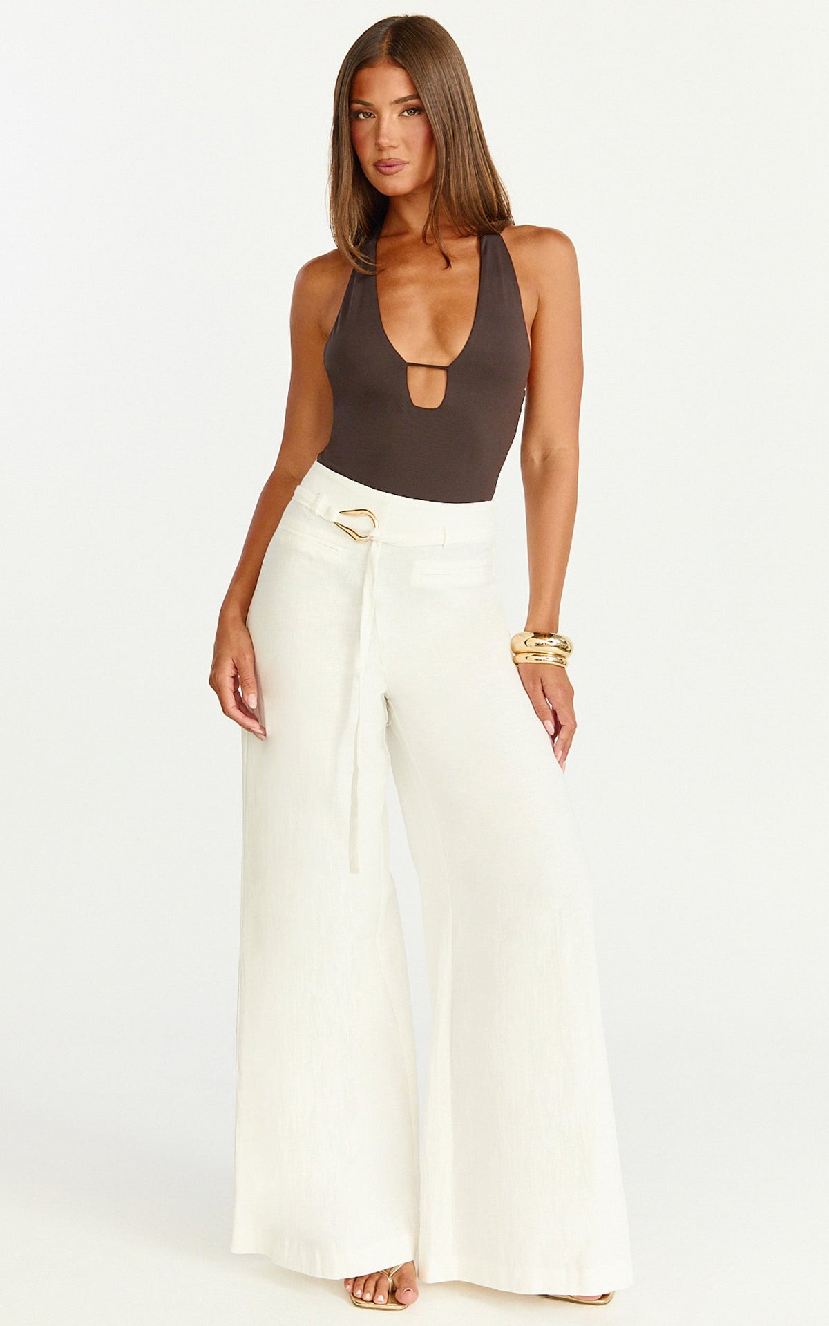 Ricki Bodysuit - Plunge T Bar Front Bodysuit in Chocolate