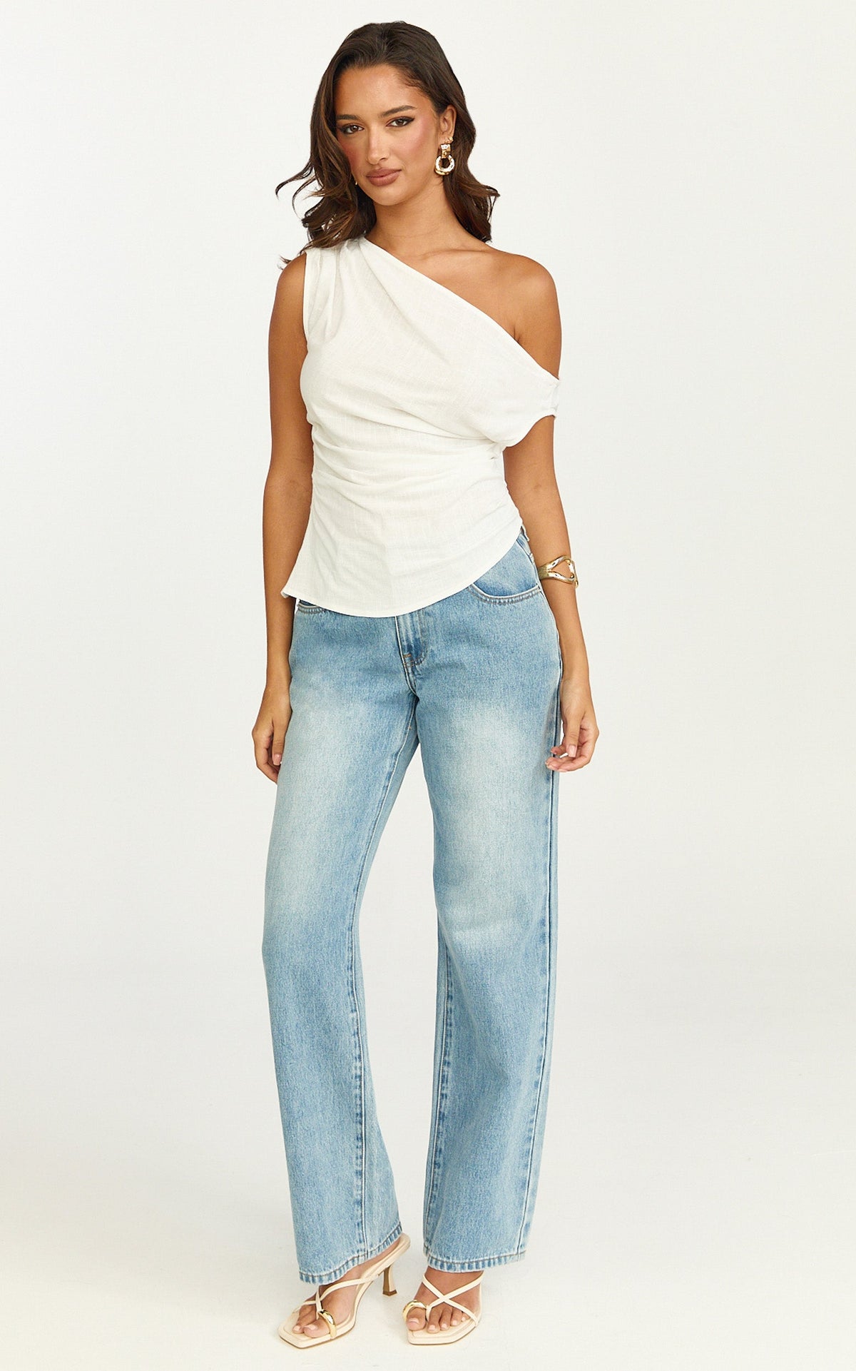 Robilyn Top - Off Shoulder Linen Look Top in White