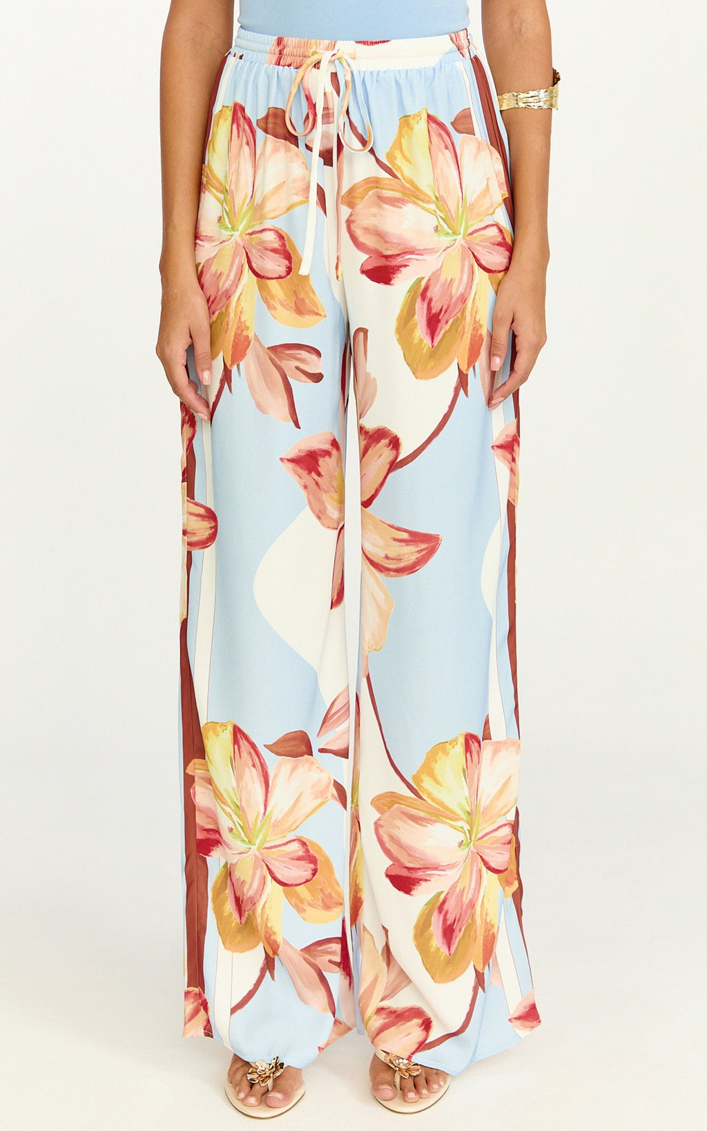 Robyn Pants - High Elastic Waist Relaxed Straight Leg Pants in Cornflower Blue