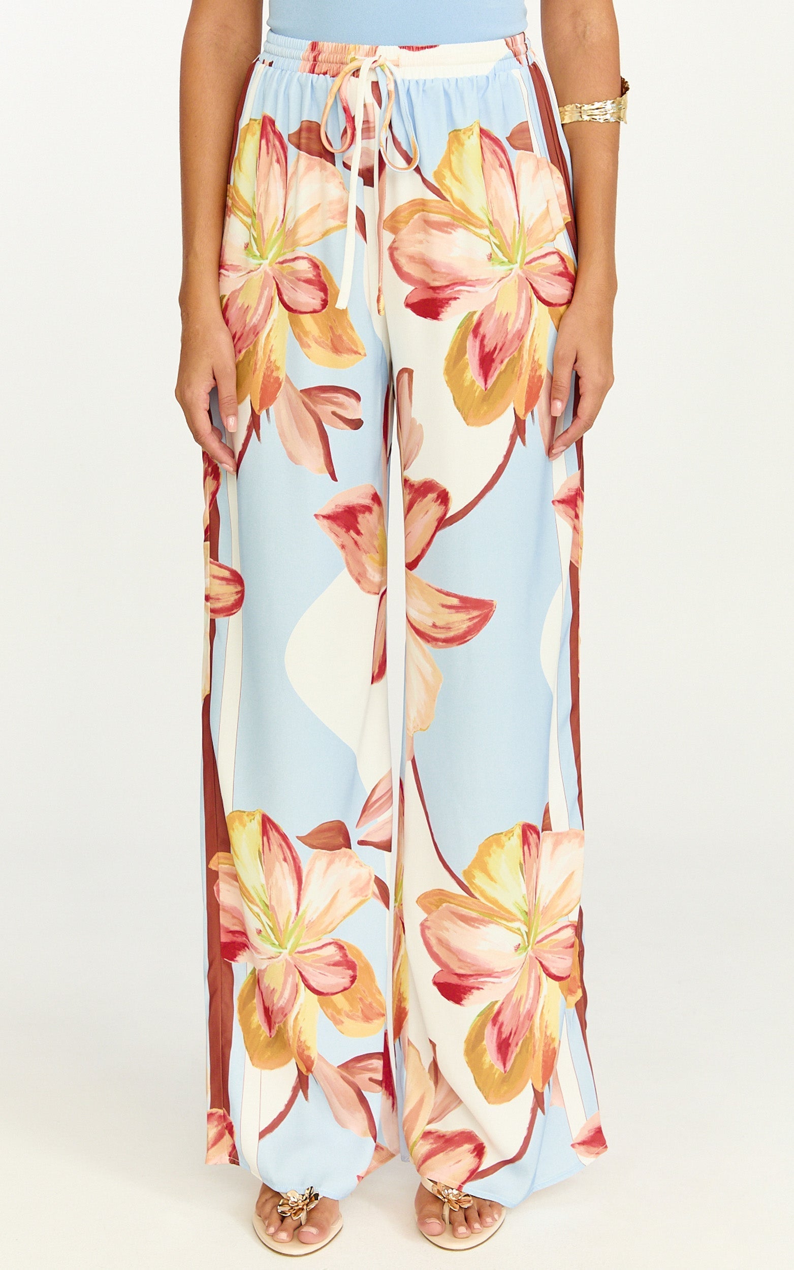 Robyn Pants - High Elastic Waist Relaxed Straight Leg Pants in Cornflower Blue