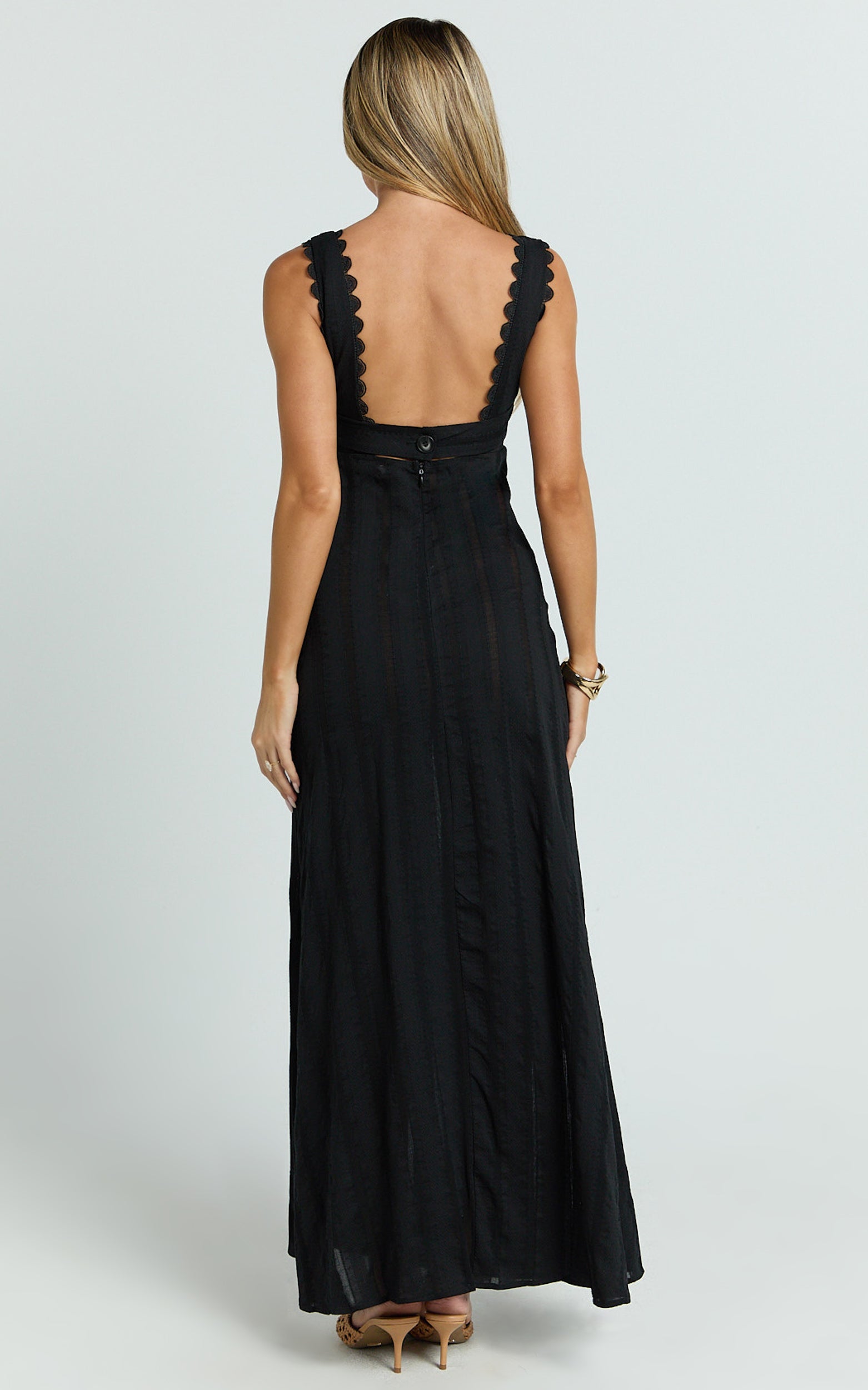 Roxanne Midi Dress - Square Neck Fit And Flare Dress in Black