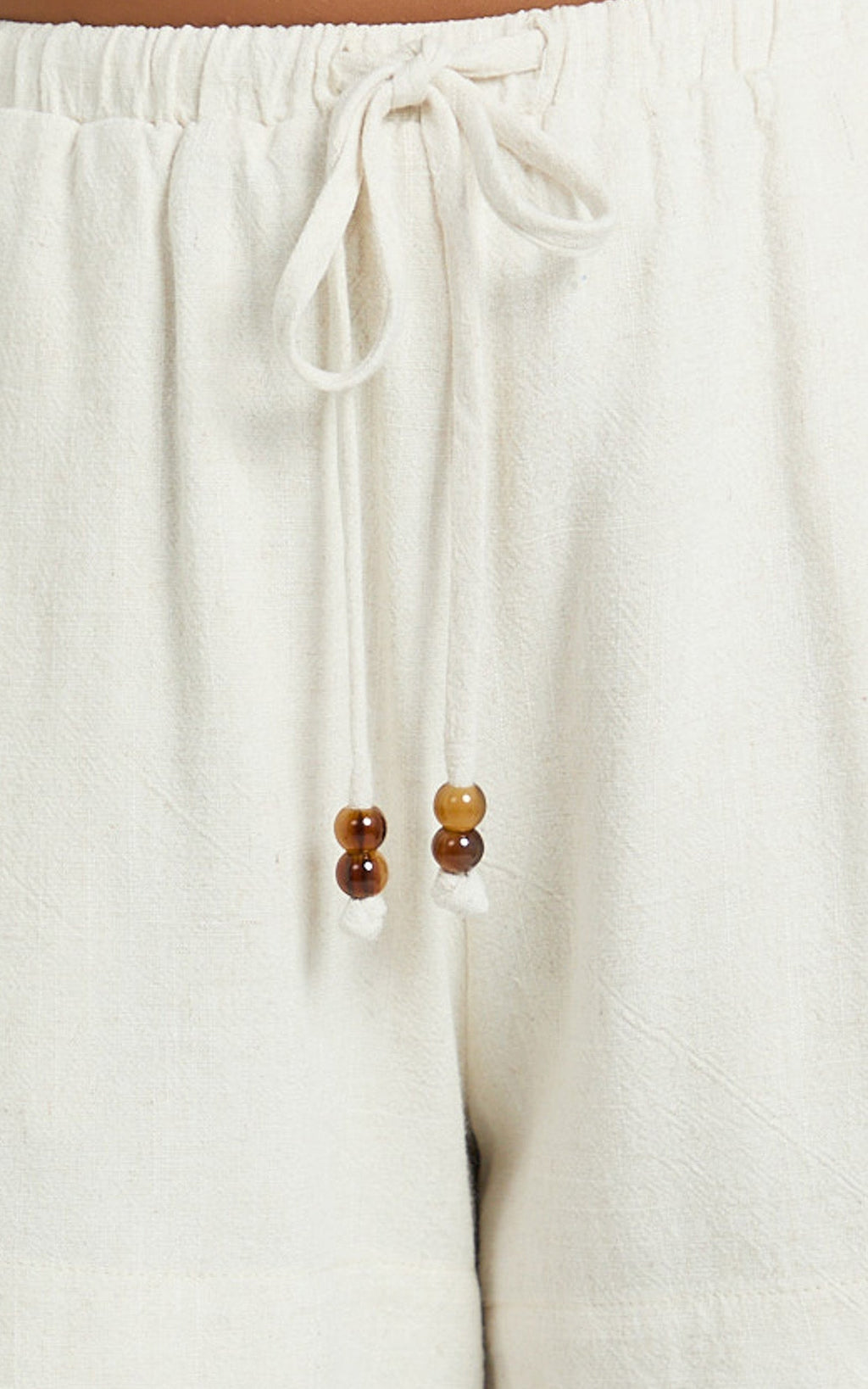 Ruby Short - Beaded Drawstring Relaxed Linen Shorts in Natural