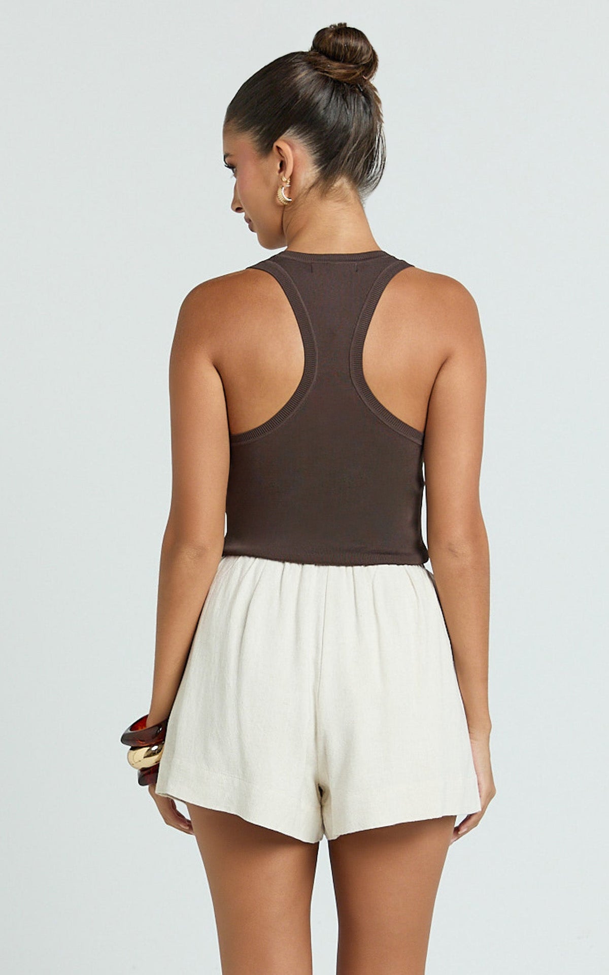 Ruby Short - Beaded Drawstring Relaxed Linen Shorts in Natural