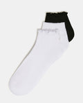 3 PACK EMMA LETTUCE EDGE SOCKS WHITE/BLACK Women's Anklet Socks | Steve Madden