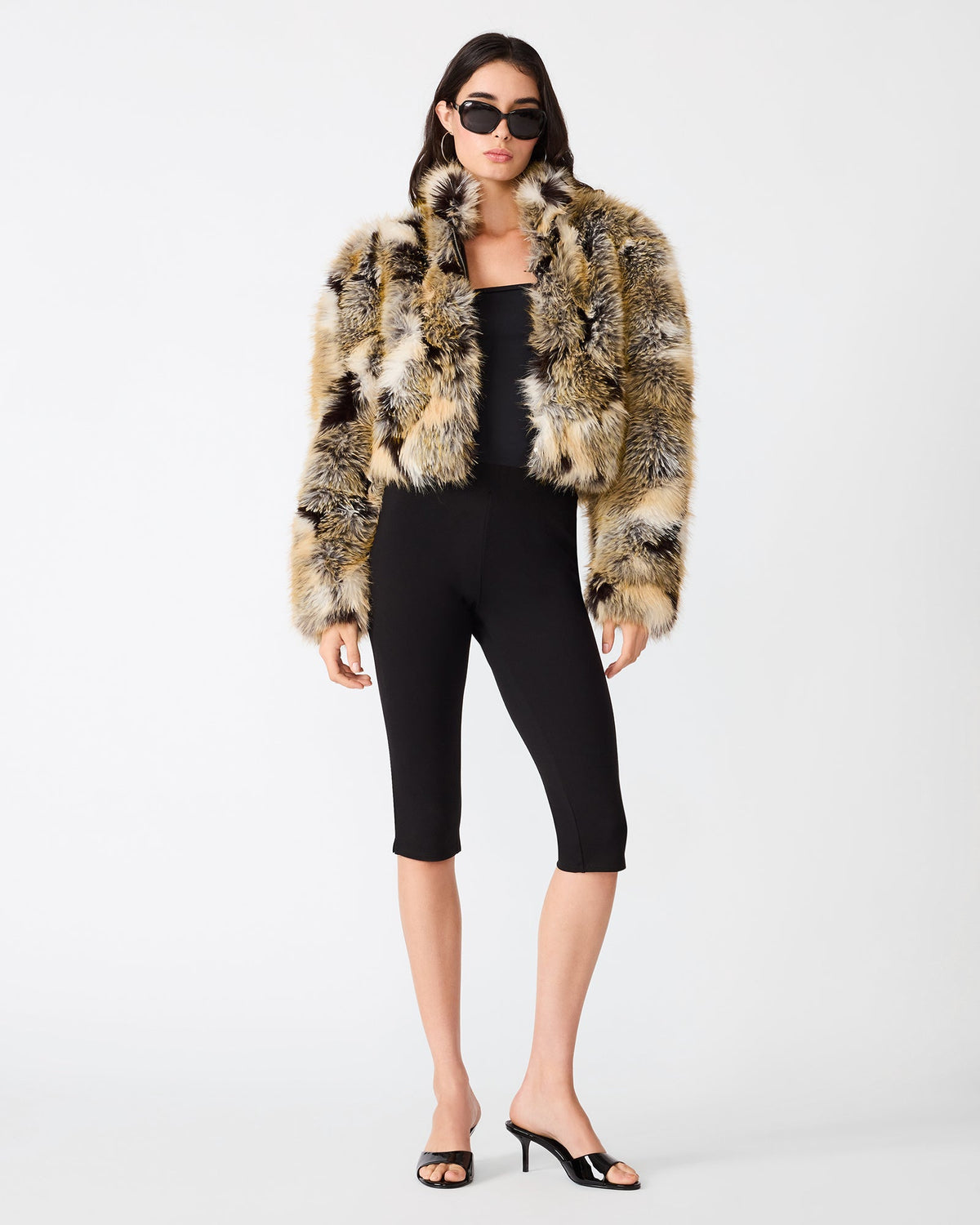 AINSLIE Saddle Brown Faux Fur Cropped Women's Jacket | Steve Madden
