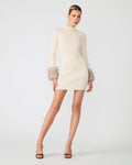 RIELLO Cream Ribbed Long-Sleeve Faux Fur Women's Mini Dress | Steve Madden