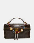 HERRA Brown Eel Beaded Top Handle Vanity Case Crossbody Handbag | Steve Madden