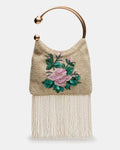 Kae Multi Beaded Flower Fringe Clutch Handbag | Steve Madden
