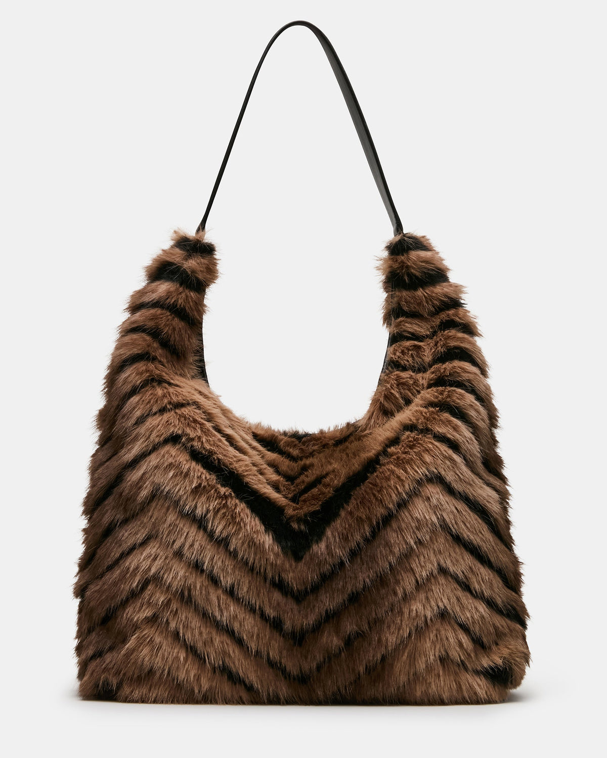 KENZI Black/Tan Chevron Faux Fur Tote Handbag | Steve Madden