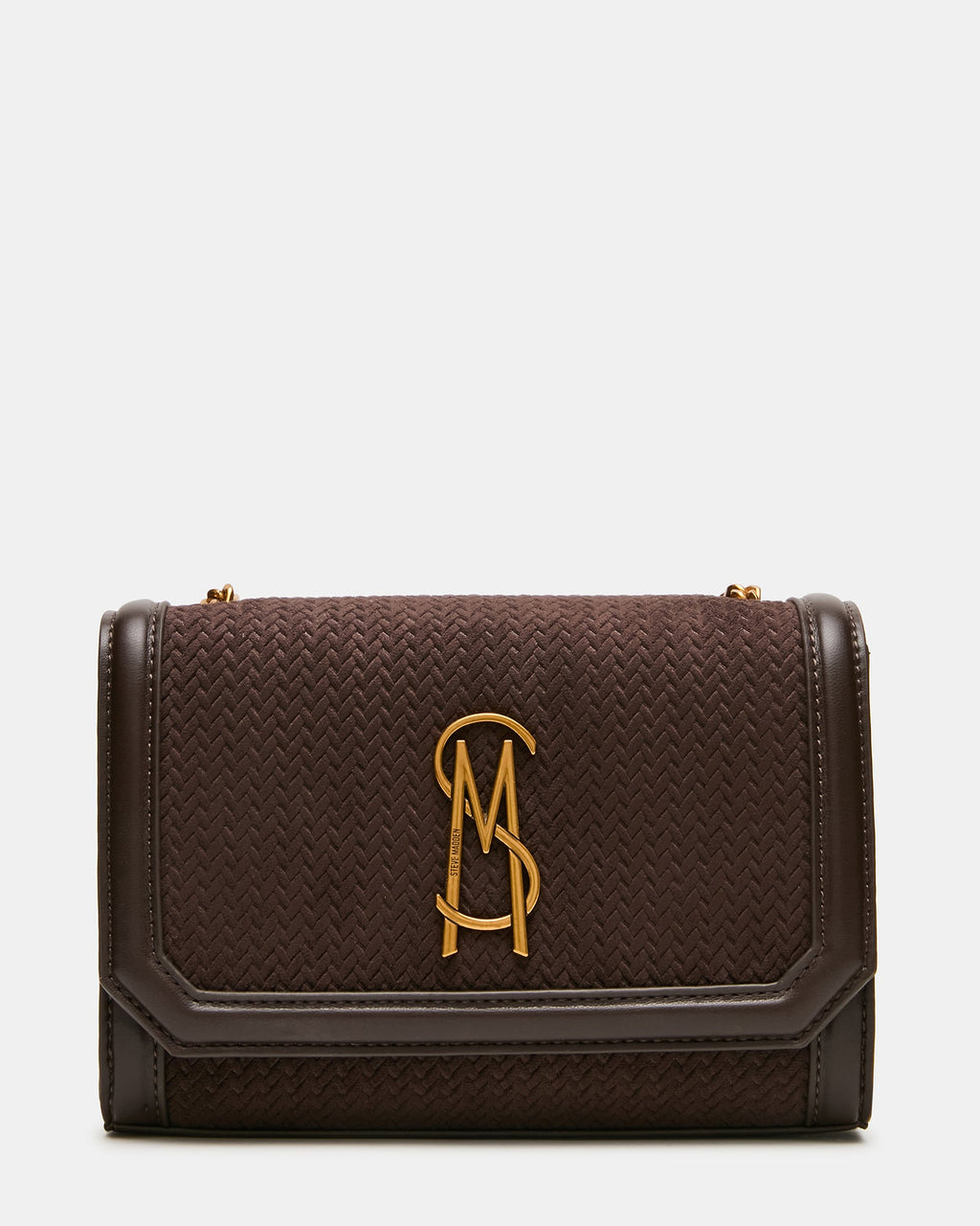 LARISA Woven Chocolate Chain Crossbody Shoulder Strap Handbag | Steve Madden
