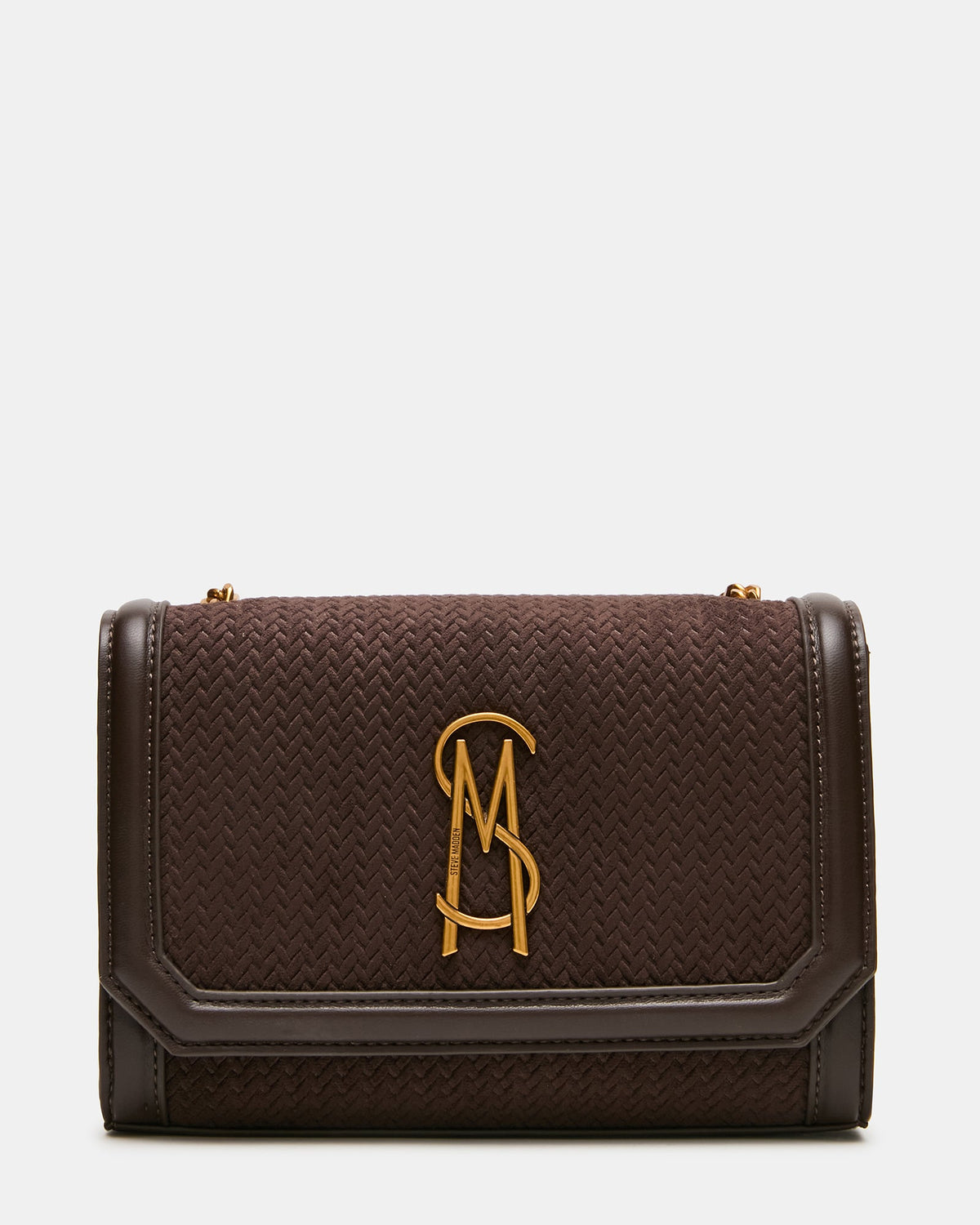 LARISA Woven Chocolate Chain Crossbody Shoulder Strap Handbag | Steve Madden