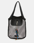 MAKIA Black Women's Crystal Rhinestone Shoulder Strap Net Tote Handbag | Steve Madden