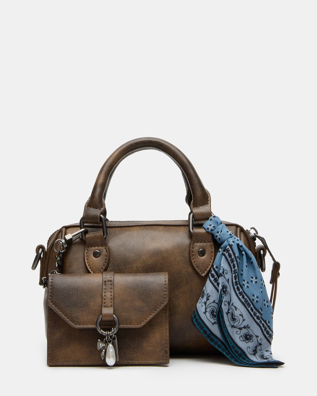 MEL Brown Distressed Top-Handle Crossbody Keychain Gift Set | Steve Madden