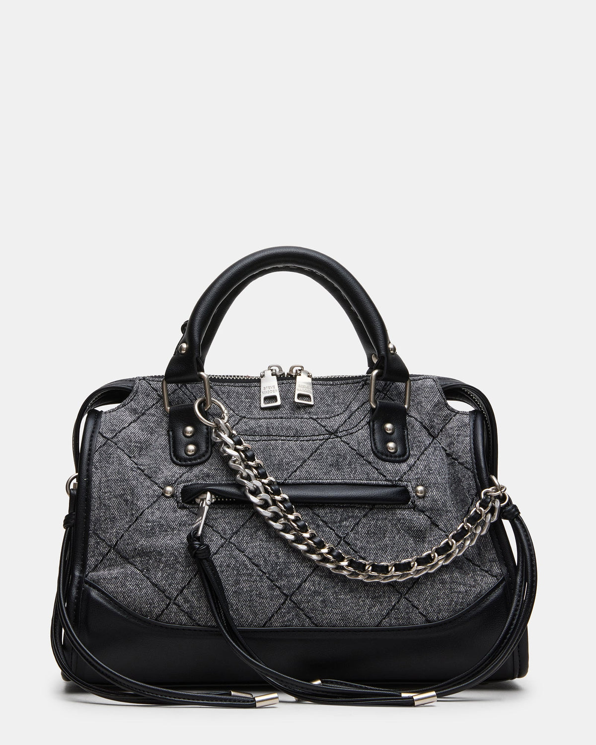 RIGGS Black Denim Slouchy Top-Handle Crossbody Satchel Handbag | Steve Madden
