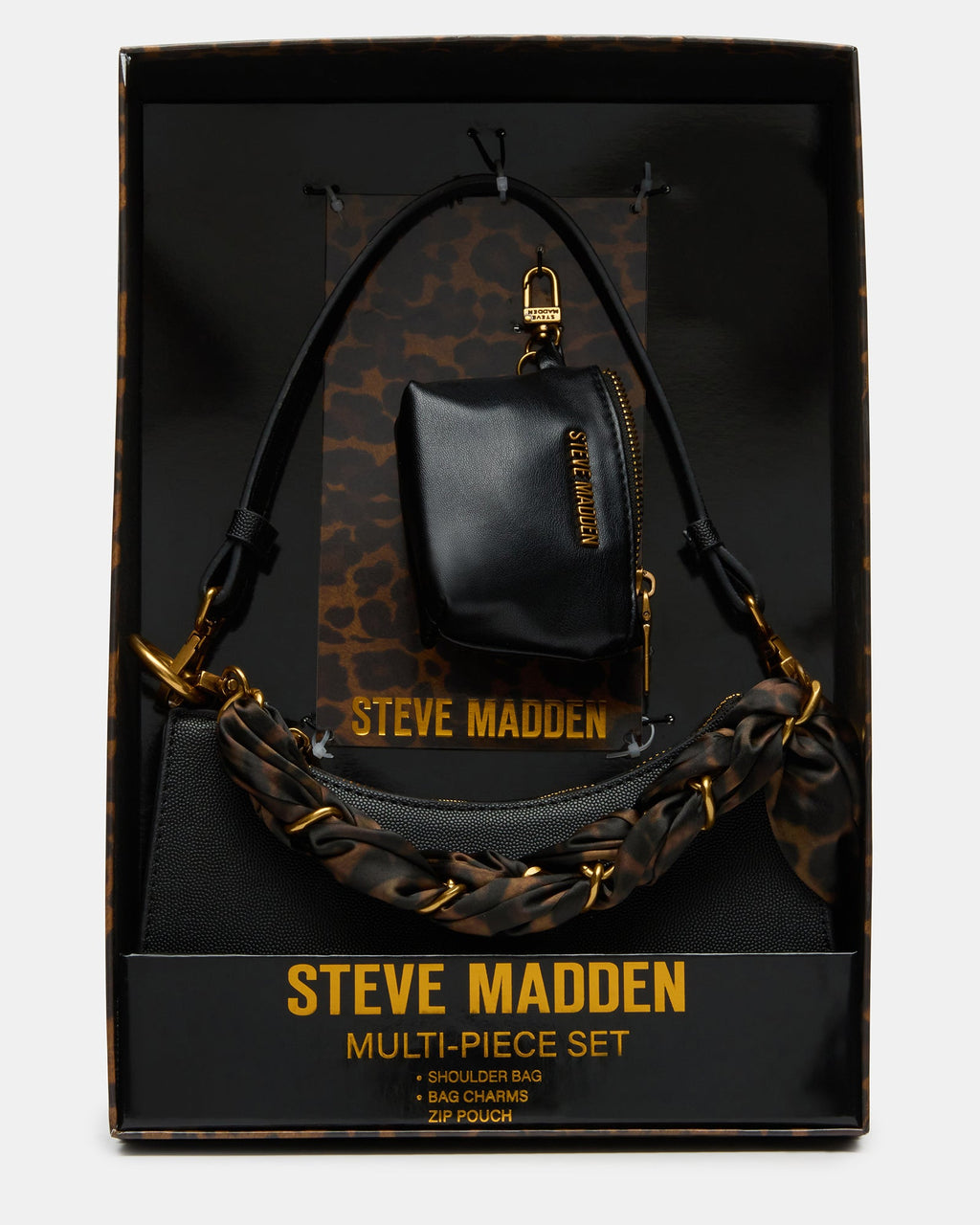 MIKA Black Shoulder Handbag Scarf Charms Gift Set | Steve Madden
