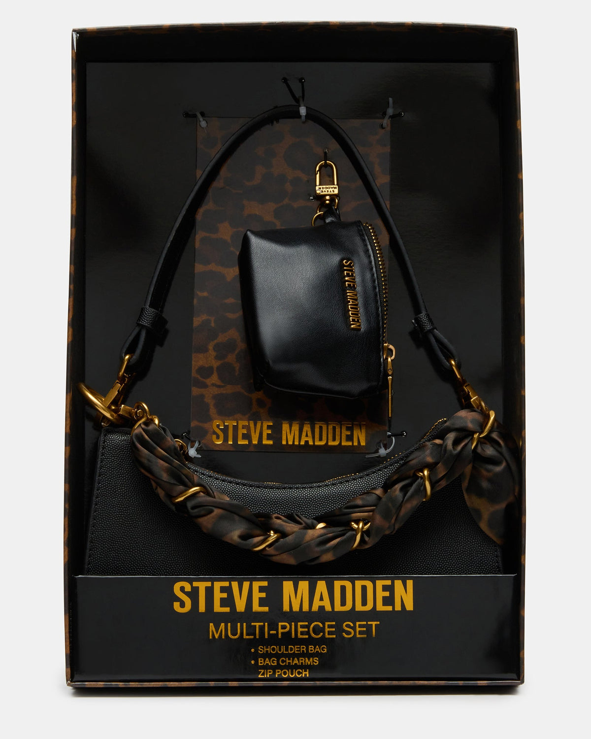 MIKA Black Shoulder Handbag Scarf Charms Gift Set | Steve Madden