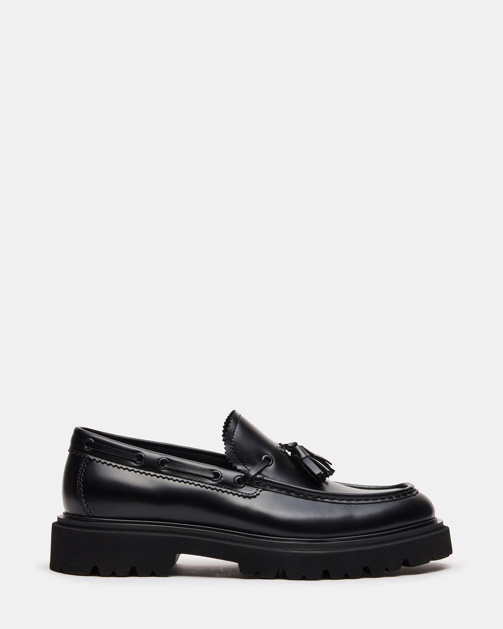 MERAN Black Leather Slip-On Lug Tassel Boat Men's Loafer | Steve Madden