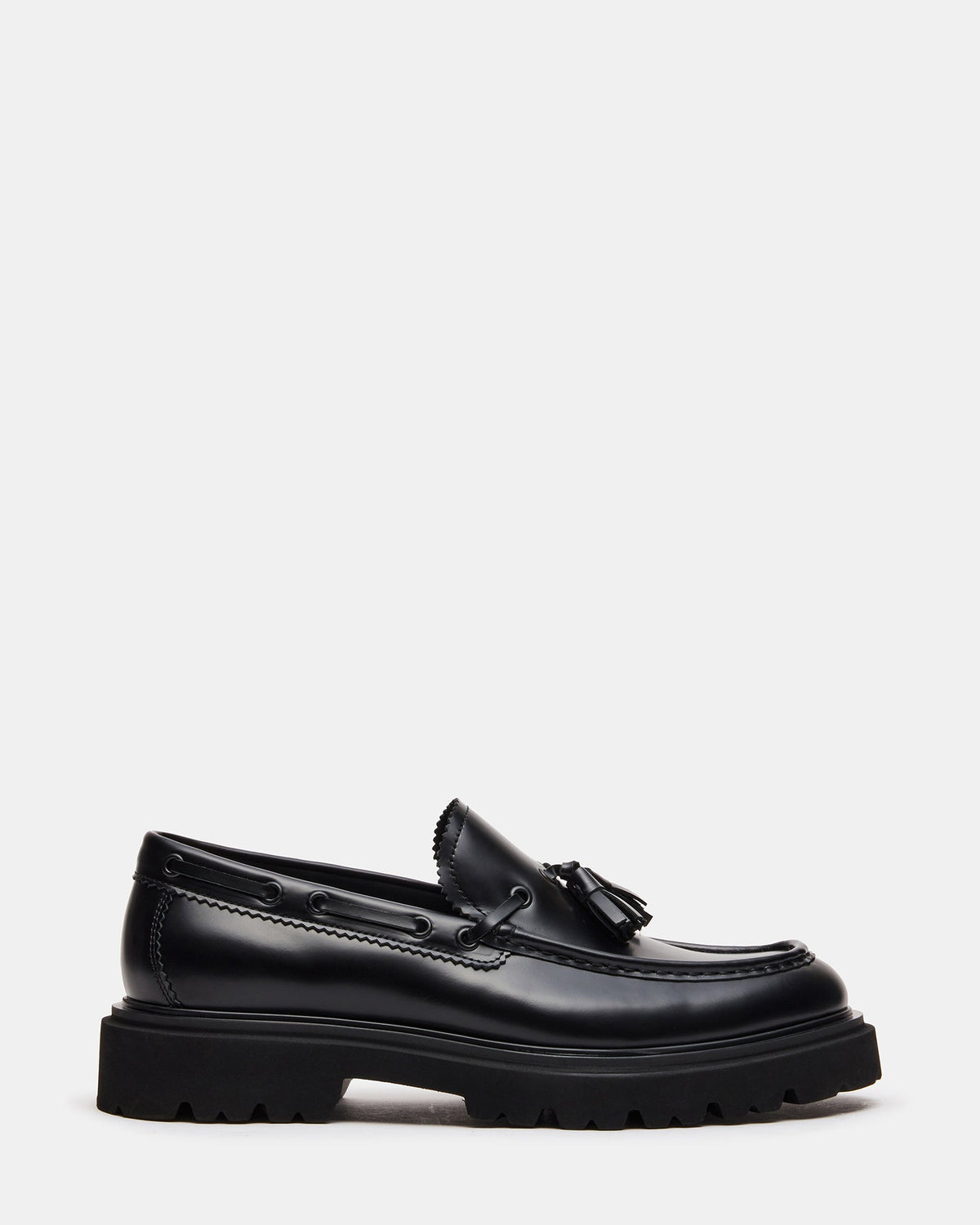 MERAN Black Leather Slip-On Lug Tassel Boat Men's Loafer | Steve Madden